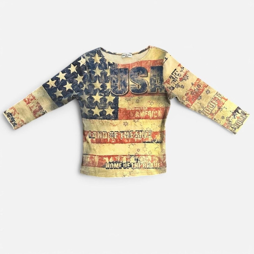 Y2K Skinny Minnie USA Flag Graphic Top – Size S/M
